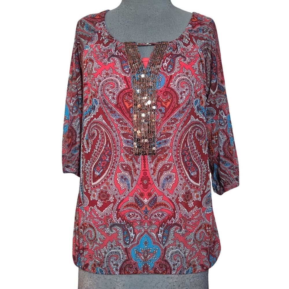 Sheer Embellished Blouse with Cami Size Small Petite